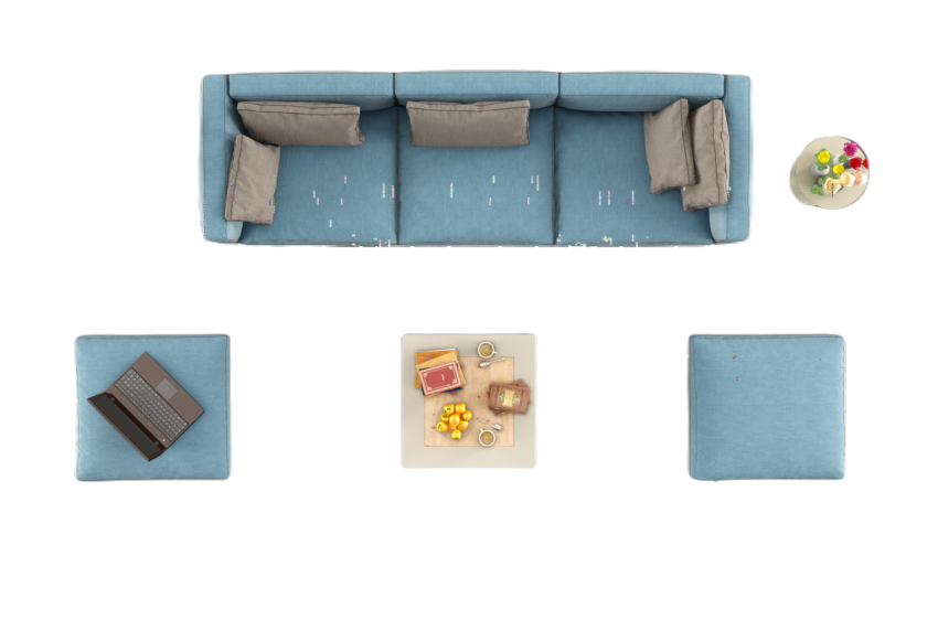 Top view of a modern blue sofa on carpet 2025 01 09 01 59 59 utc